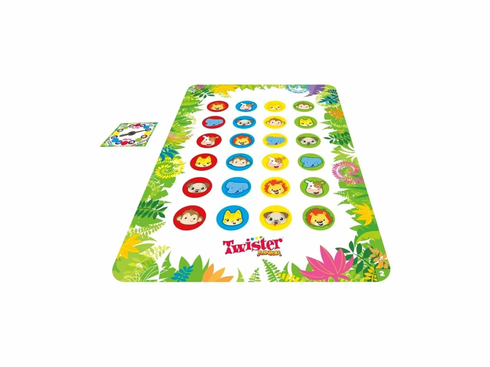 Junior Twister Spiel - Abenteuer mit Tieren - 2 Seiten Matte - 2 Spiele in 1 - Partyspiel - 2 bis 4 Spieler Indoor Spiel - Spanische Version