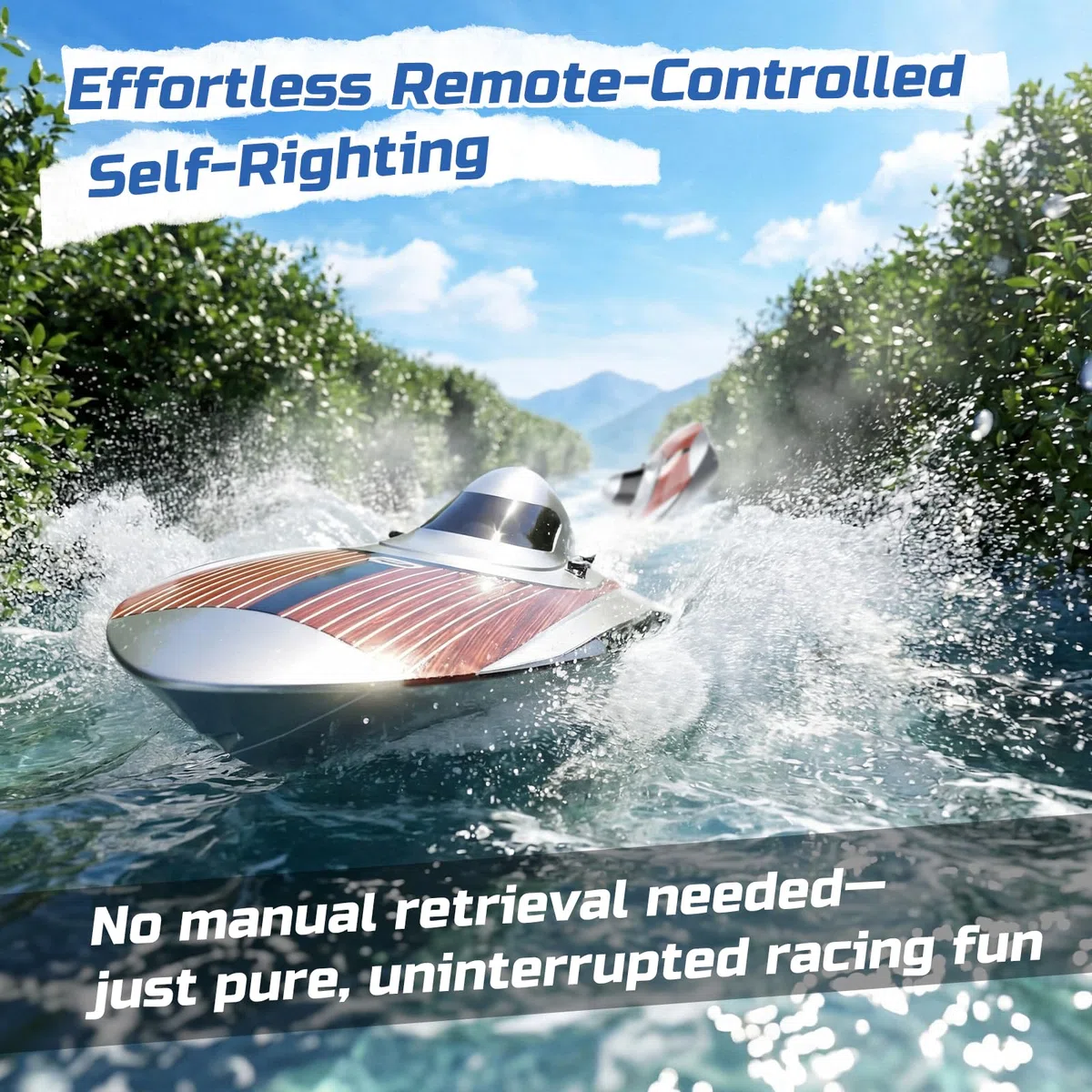 DEERC 17" bürstenloses RC-Boot für Erwachsene, 45+ km/h Hochgeschwindigkeits-Rennboot, 3S 2800mAh LiPo-Akku, Metallruder, selbstaufrichtendes Design, ferngesteuertes Boot für Seen, Pools,TX766