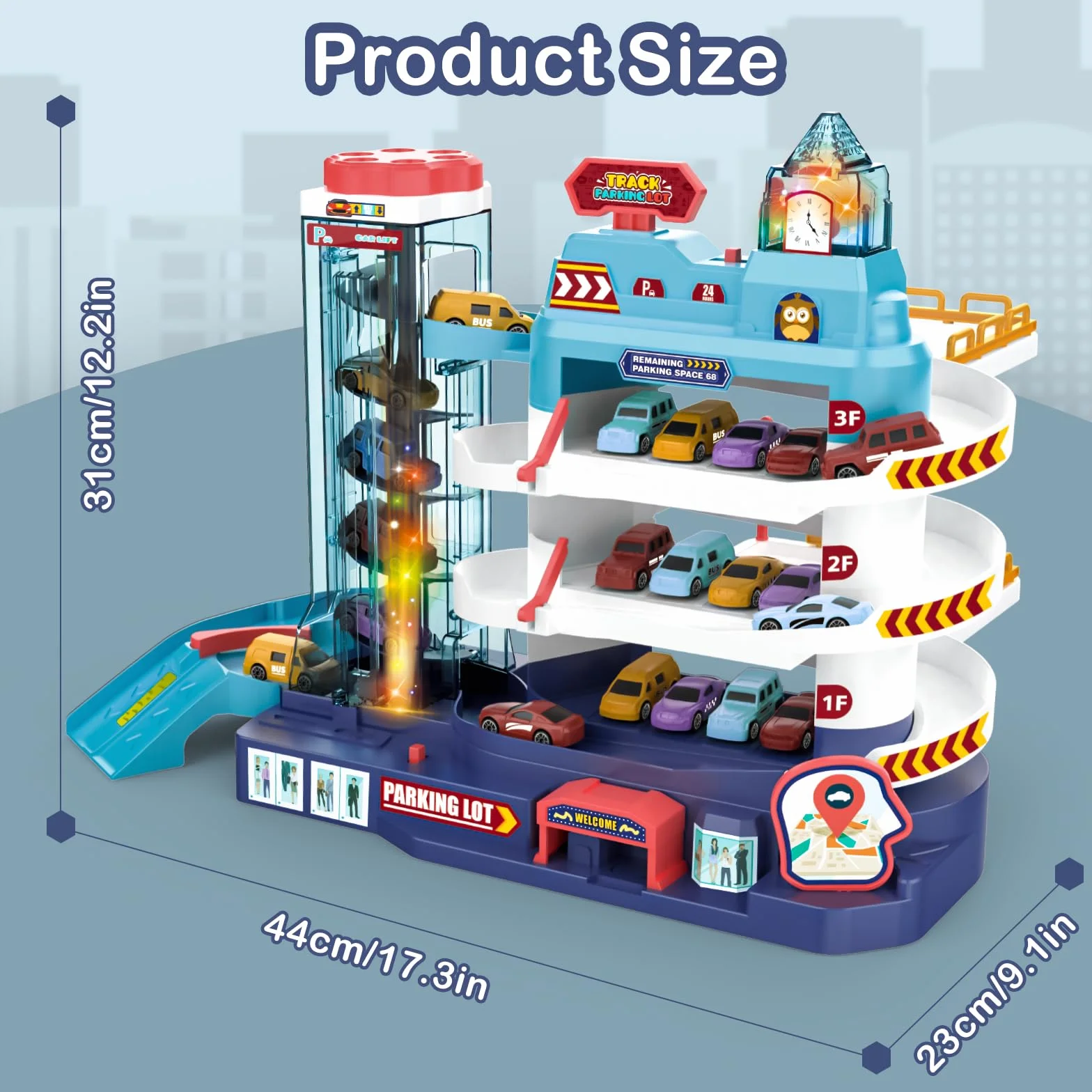 deAO 2 IN 1 Auto Garagen Spielset mit Musik und Lichteffekten für Kinder - tolles Geschenk für Autoliebhaber (15 STK)