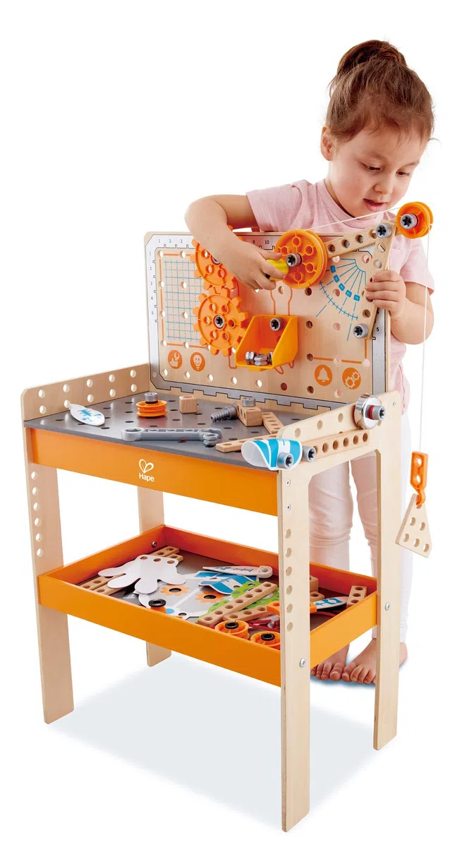 Hape Junior Inventor Tüftler Werkbank | Bausatz aus Holz für Erfinder, Mint Spielzeug, ab 4 Jahre