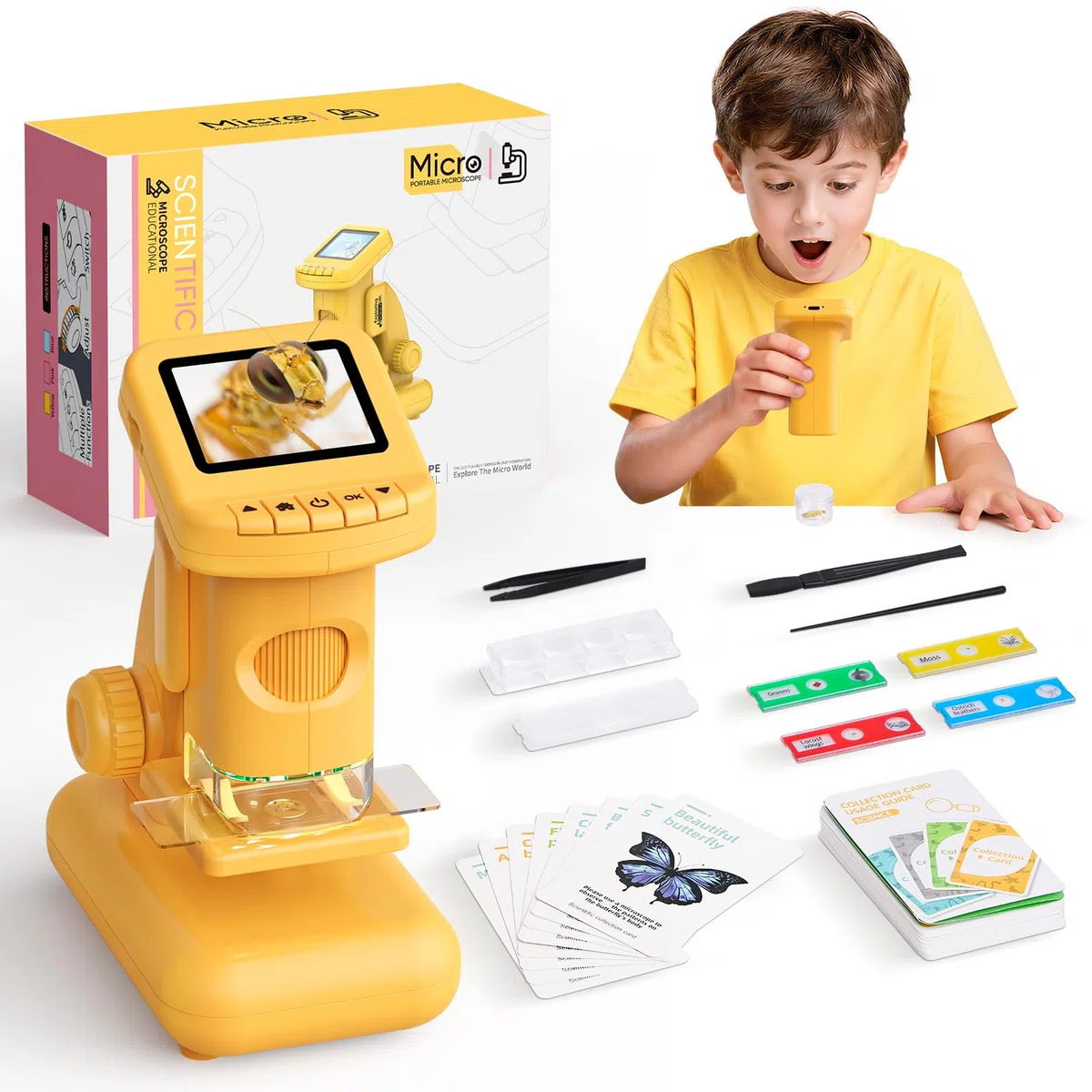 Digitales Mikroskop für Kinder, Experimente für Kinder ab 5 6 7 8 9 10 Kindermikroskop 1000X&2.0" HD Spielzeug ab 5-10 Jahren Taschenmikroskop Geschenk Junge 6-10 Jahre Geburtstagsgeschenk