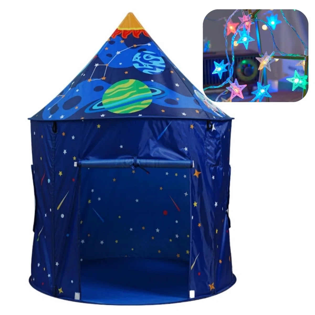 Blue Space Rakete Spielzelt für Kinder, Kinderzelt mädchen, Pop-Up-Zelt für Kinder, Zelt für Jungen und Mädchen, drinnen und draußen