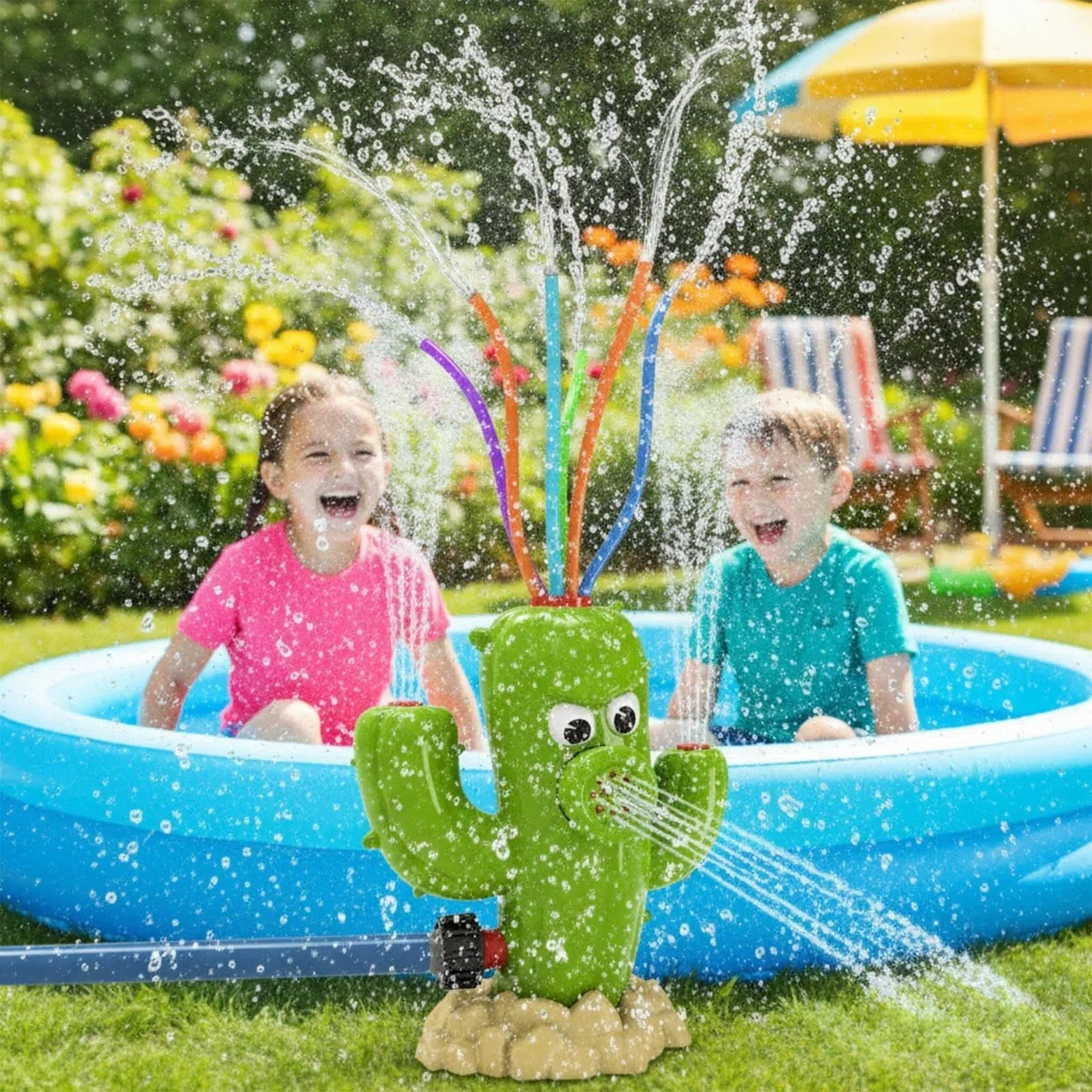 Wasserspielzeug Kinder Bunt Schläuche Kaktus Wassersprinkler Garten | Outdoor Sommer Splash Spielzeug Junge Mädchen 3 4 5 6 7 8 Jahre Aufbewahrungstasche Wasserblume Außenbereich Rasen Garten