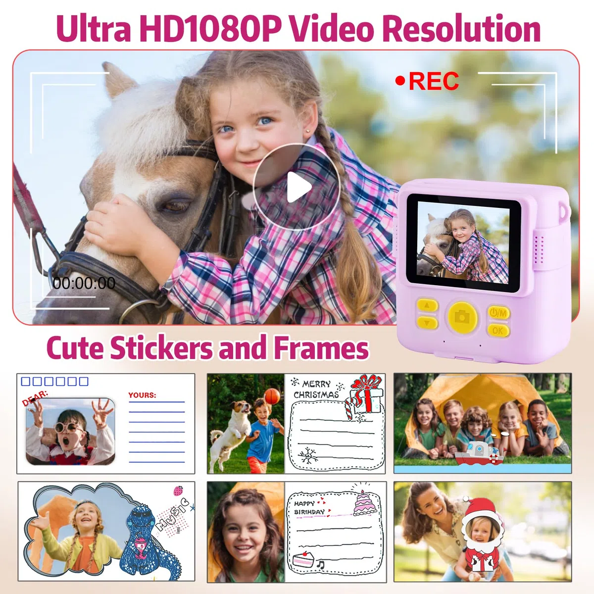 Kinderkamera Sofortbildkamera, 1080P Sofortbildkamera Kinder mit 32GB TF Karte,Druckpapier, Kamera Kinder Geschenke für Mädchen Jungen Alter 3-12 Jahre