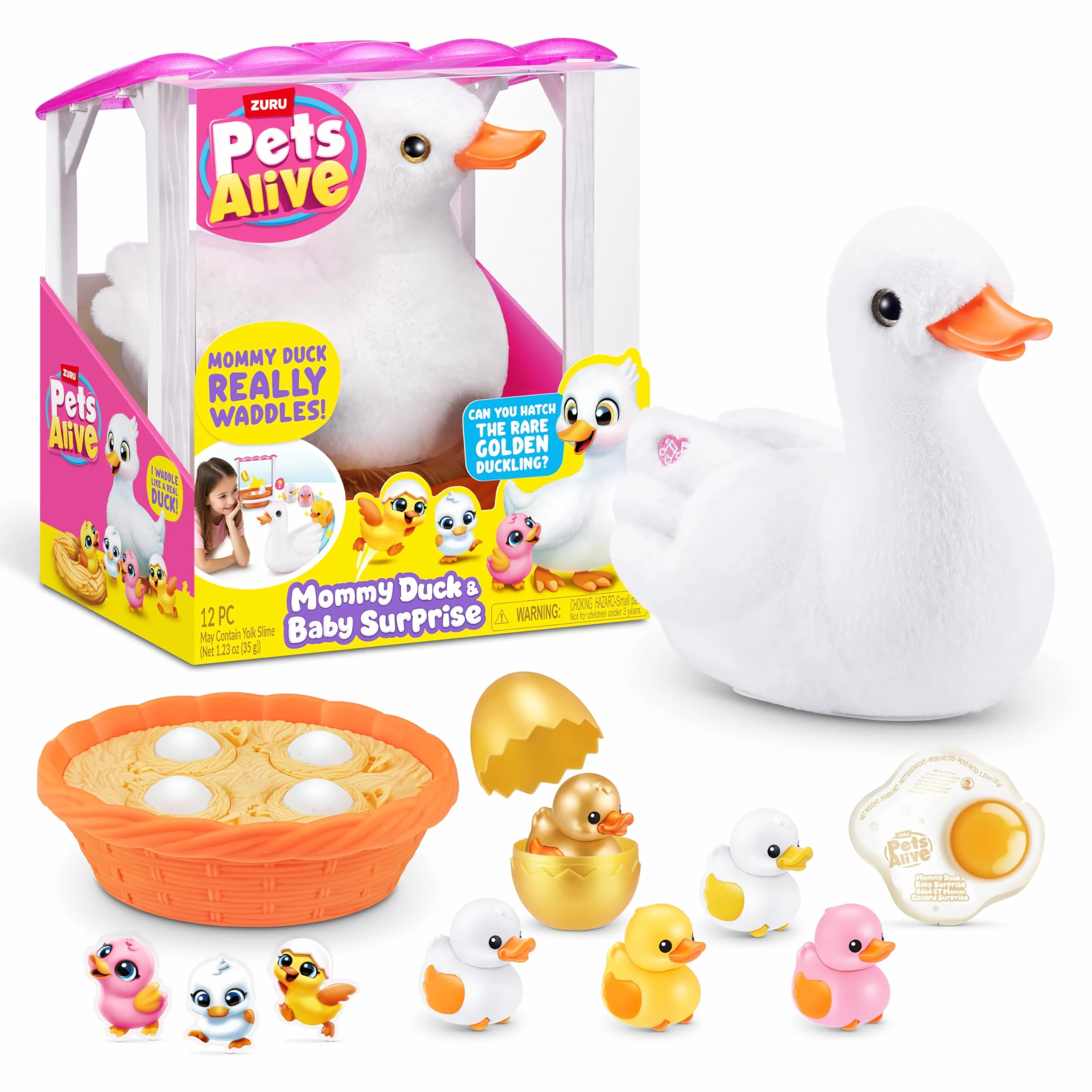Pets Alive Mama Duck & Baby Surprise von ZURU Fürsorgliches Spielen Überraschung Schlüpfen Interaktiv Mädchen Spielzeug, Pink