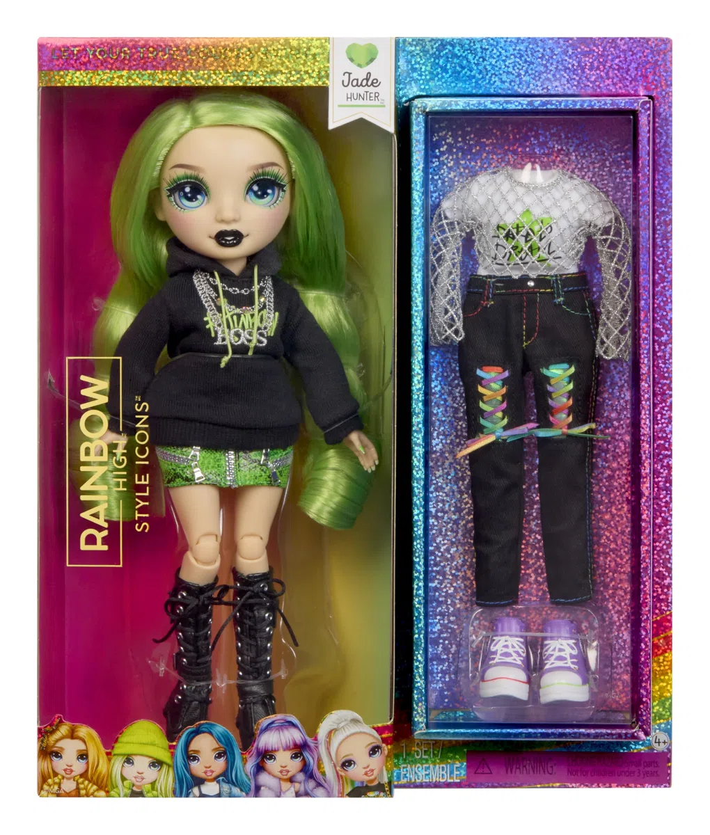 Rainbow High Style Icons Jade – 28 cm Modepuppe mit Langem, Kämmbarem Haar, Zweitem Outfit, Passender Tasche und einem Zweiten Paar Schuhe, Beweglich mit 13 Gelenkpunkten