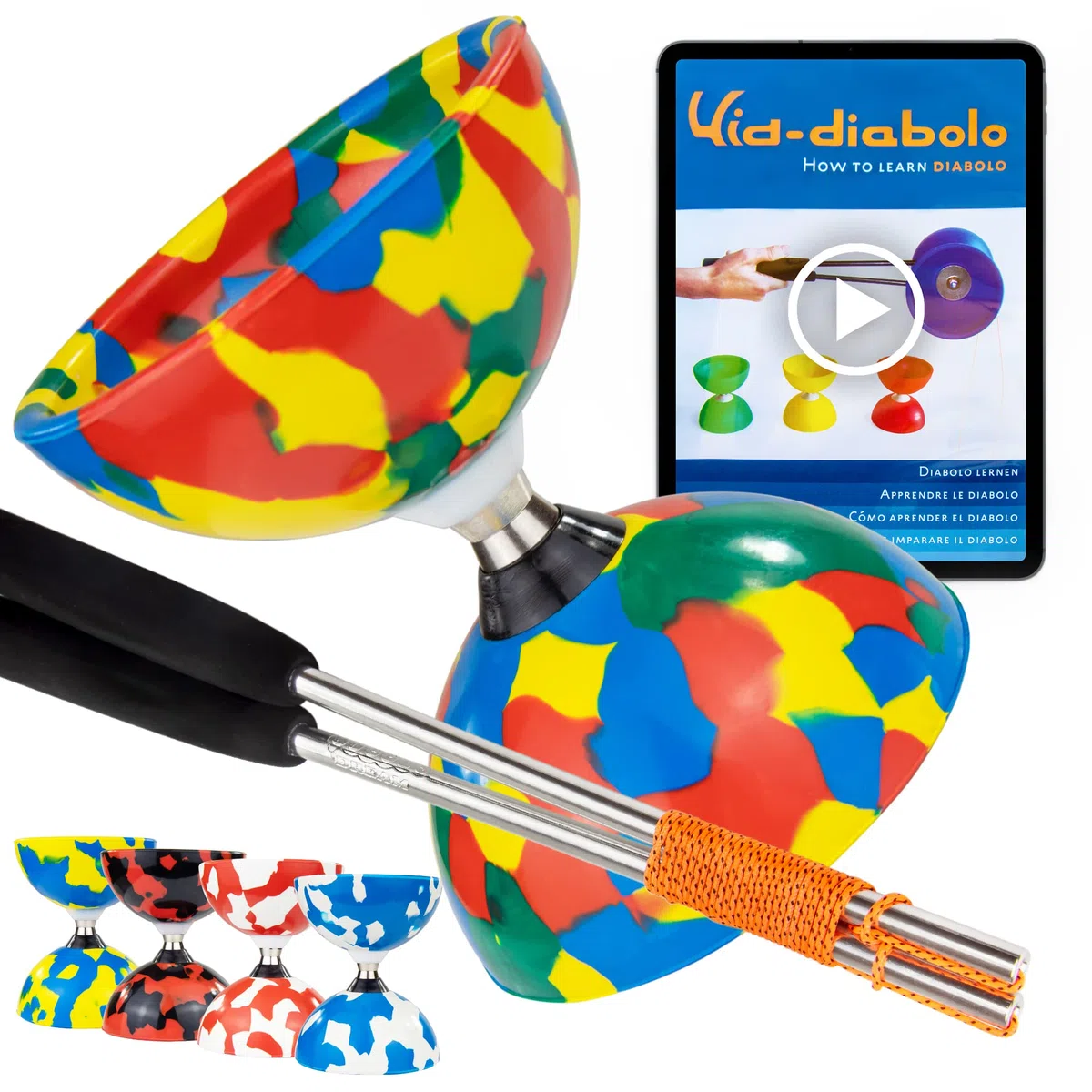 Juggle Dream Jester Diabolo Jonglierset – Kugellager Achse Profi-Diabolo mit Alu-Handstäbe und Online-Lernvideo – Jonglierspielzeug (Mehrfarbig)