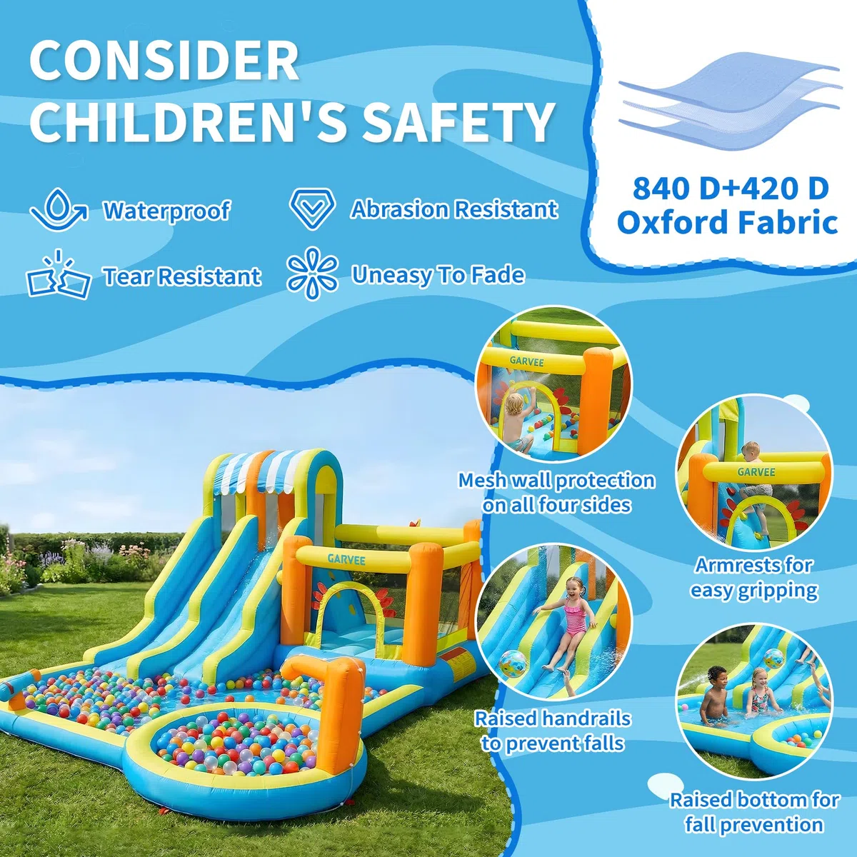 Hüpfburg mit Wasserrutsche, Hüpfburg XXL mit Gebläse, Hüpfburg Outdoor Springen,Wasserpistole,Splash Pool, Rutsche Outdoor, Children's Bouncy Castle for Indoor or Spiele Gartenspiele, Garten Spielzeug