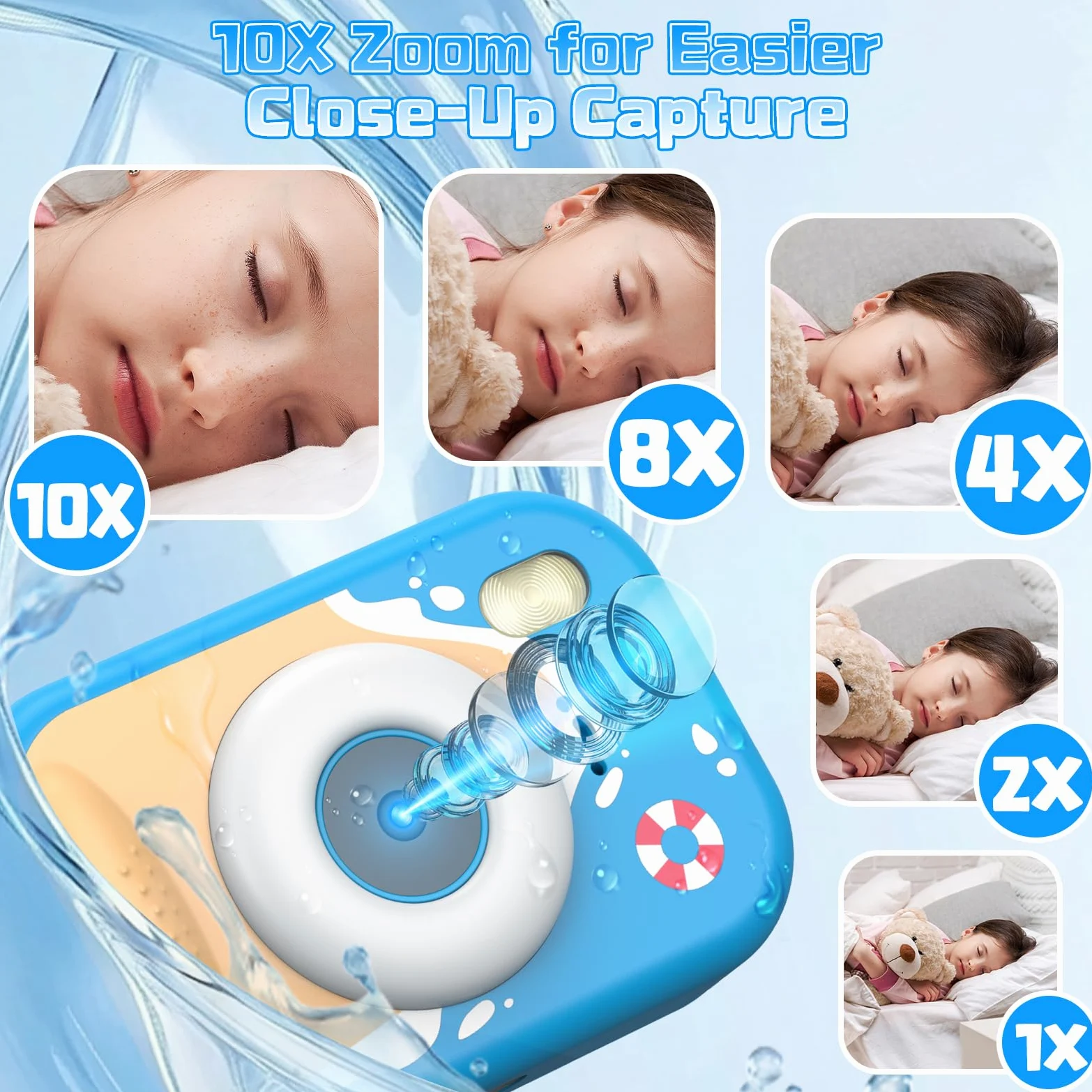 wasserdichte Kamera für Kinder, 48MP 1080P Kinderkamera Digitalkamera Unterwasser Kamera Kinder mit 2,4 Zoll Bildschirm TF-Karte Notfall-LED-Blitz, Geschenk für 3-12 Jahre Mädchen Jungen,Blau