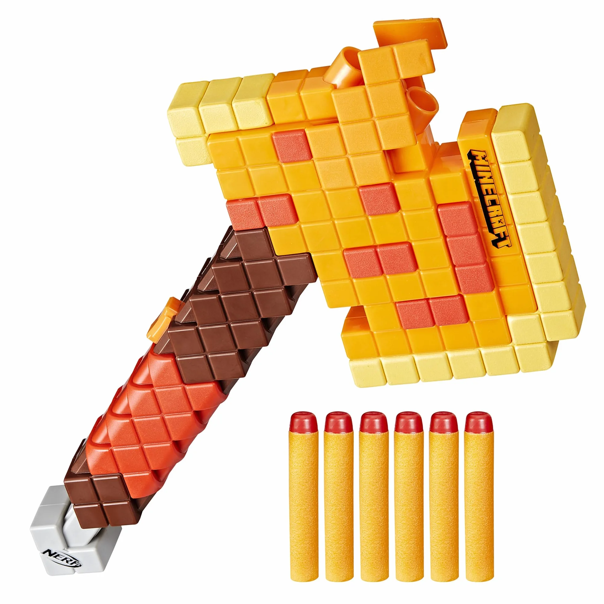 NERF Minecraft Firebrand Dart Blasting Axt, 6 Elite Foam Darts, Design Inspired by Axe in The Game, Pull Down Priming, Toys