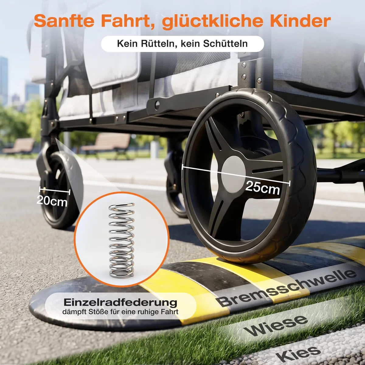 Sekey Bollerwagen Kinder Zwillingsmodus, Bollerwagen Faltbar mit Dach 2 Kinder, Duo Schiebegriff Kinderwagen Doppelsitz mit 2 integrierten 5-Punkt-Gurtsystem, Zwillingskinderwagen Luxer 6060, Grau