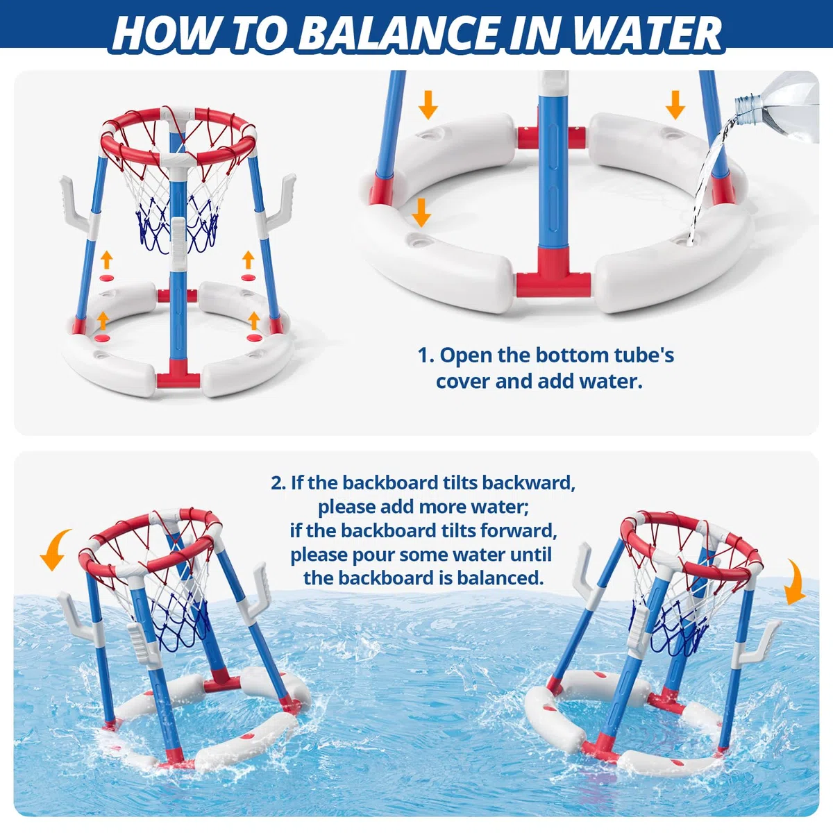 Pool Basketballkorb für Kinder, Wasserspielzeug Pool Basketball mit Backboard, 4 Bällen, 8 Ringen, Pumpe, Outdoor Schwimmbad Sommer Wasser Spielzeug Geschenke für Kinder 4-8 & Erwachsene, Rot