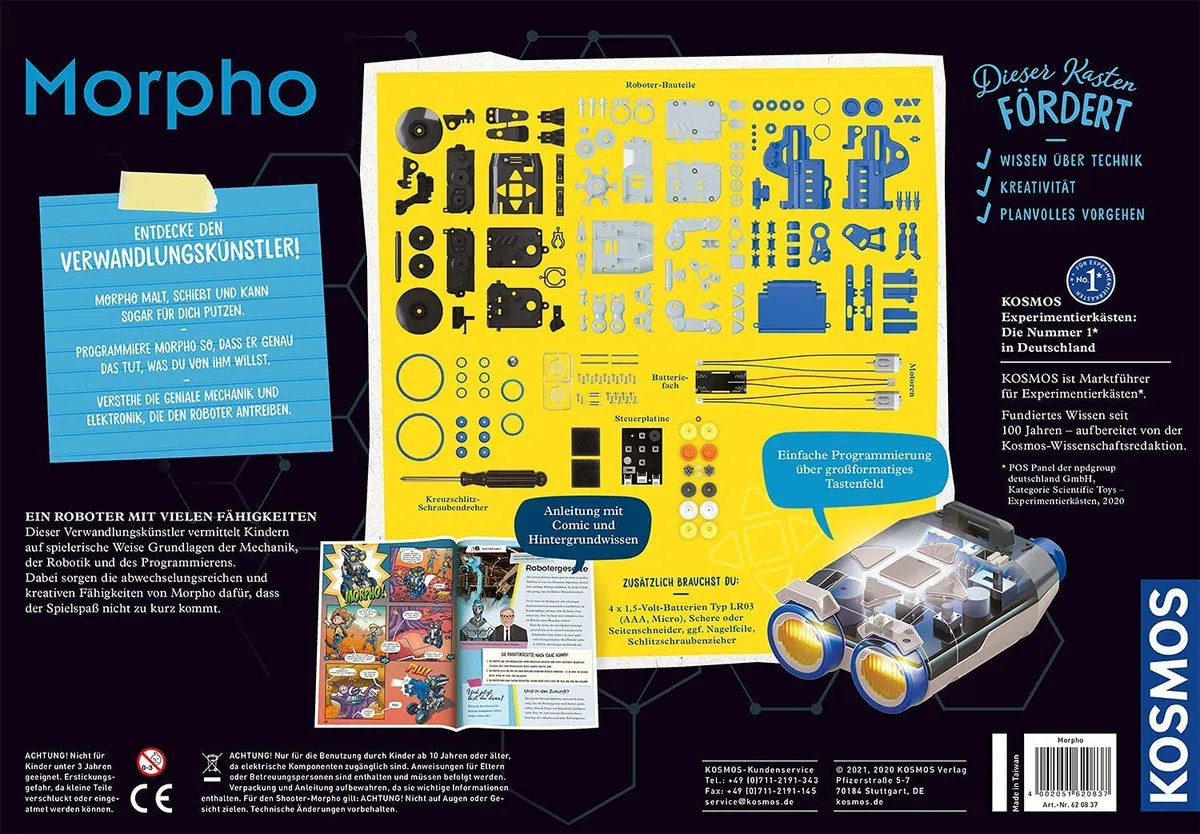 KOSMOS 620837 Morpho - Der 3-in-1 Roboter, Spielzeug, Experimentierkasten, Bauen, Programmieren, Schritt-für-Schritt Anleitung, von 10-14 Jahren