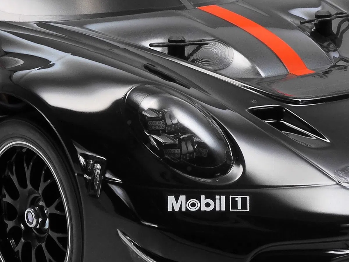 Tamiya 58745 1:10 RC Porsche 911 GT3 R (992) - ferngesteuertes Auto, Fahrzeug, Modellbau, Zusammenbauen, Hobby, RC Bausatz, unlackiert, Schwarz