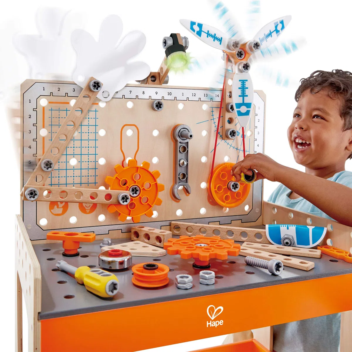 Hape Junior Inventor Tüftler Werkbank | Bausatz aus Holz für Erfinder, Mint Spielzeug, ab 4 Jahre