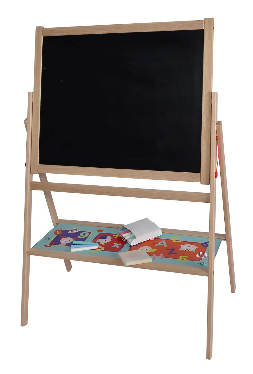 Eichhorn - Standtafel, Kindertafel mit 10 Kreiden, 1 Stift und Schwamm, zweiseitig beschreibbar, mit Ablage, drehbar, 13 teilig, 58x86 cm, aus Buchenholz, ab 3 Jahren, Bunt, 100002588