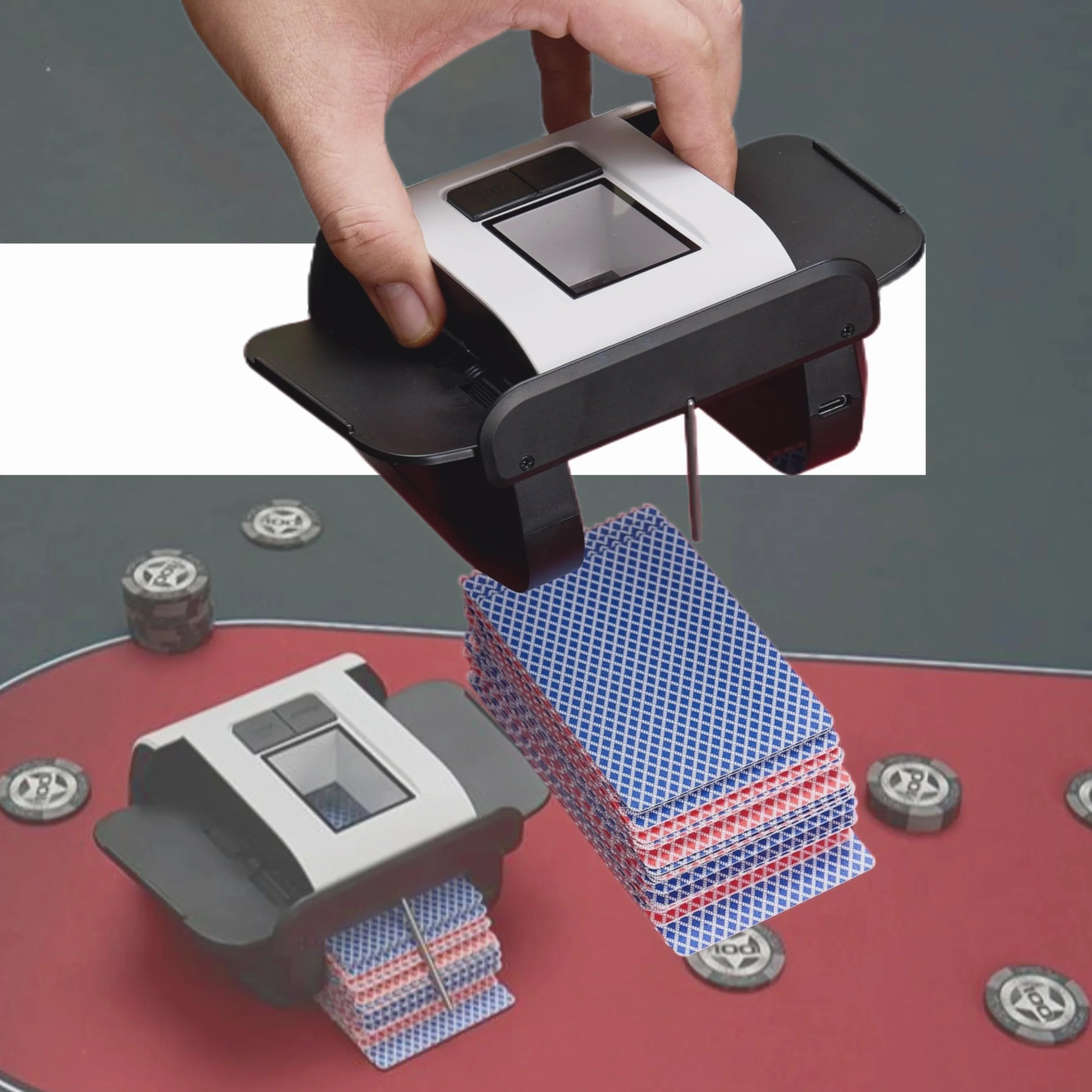 Kartenmischmaschine Elektrische mit 2000mAh Akku, Automatischer Kartenmischer Leise & Tragbar, 2-Deck-Kartenmischer Elektrisch