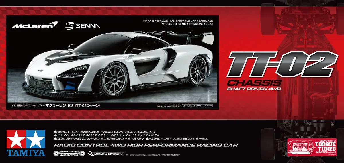 Tamiya 58711 1:10 RC McLaren Senna TT-02 - ferngesteuertes Auto, RC Fahrzeug, Modellbau, Bausatz zum Zusammenbauen, Bausatzmodell