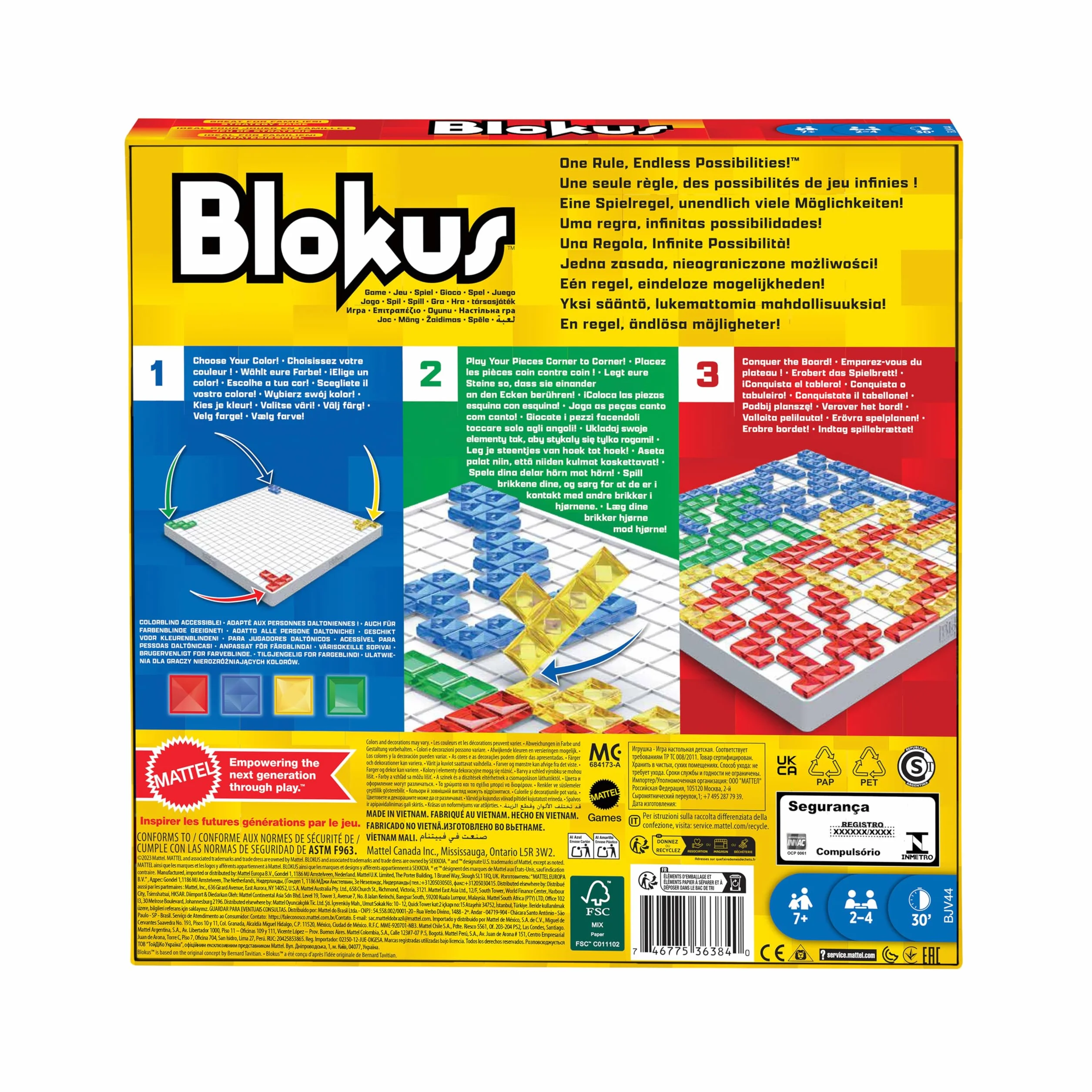 Mattel Games Blokus Spiel, Brettspiel für die Familie, Strategiespiel, für 2-4 Spieler, Gesellschaftsspiel, ab 7 Jahren, BJV44