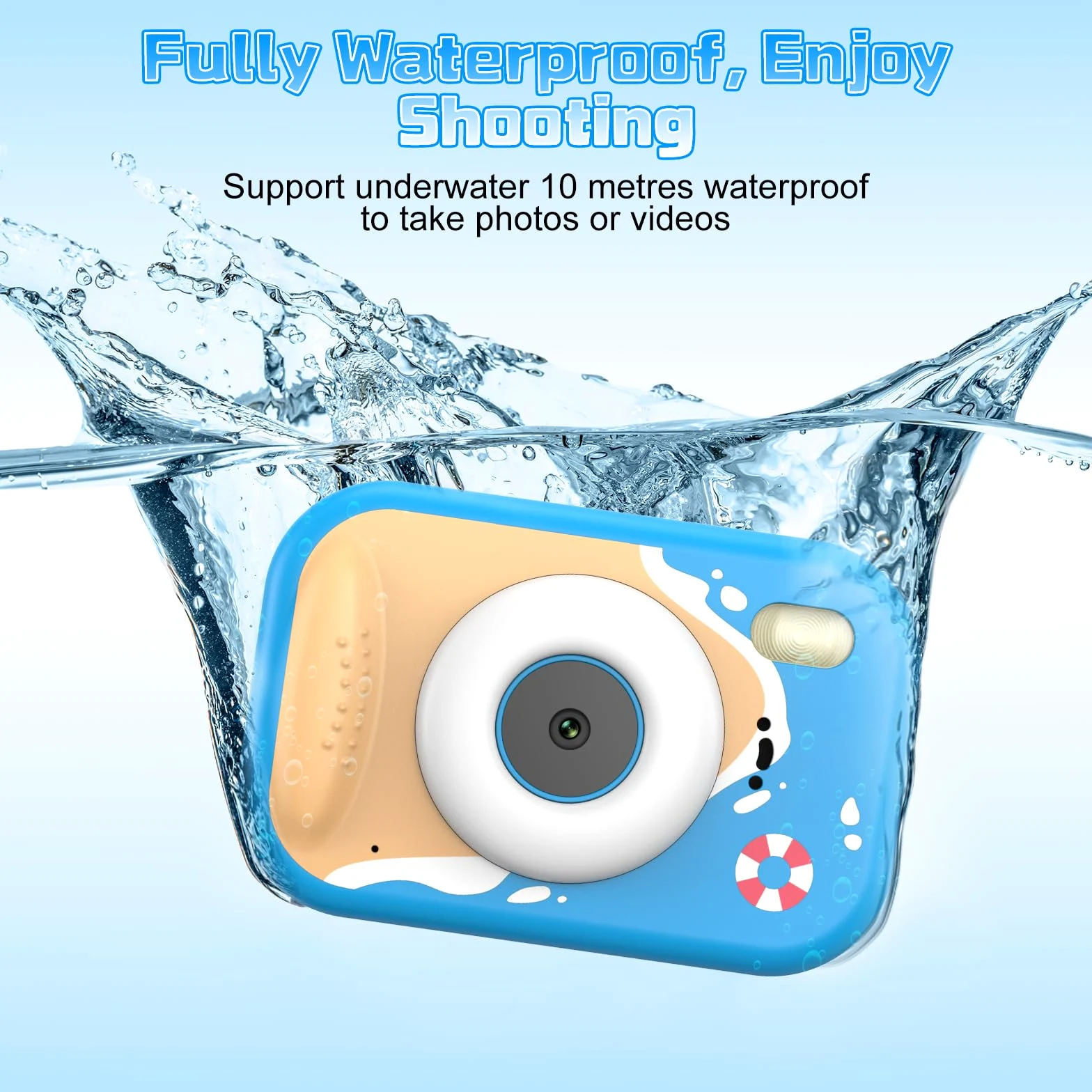 wasserdichte Kamera für Kinder, 48MP 1080P Kinderkamera Digitalkamera Unterwasser Kamera Kinder mit 2,4 Zoll Bildschirm TF-Karte Notfall-LED-Blitz, Geschenk für 3-12 Jahre Mädchen Jungen,Blau