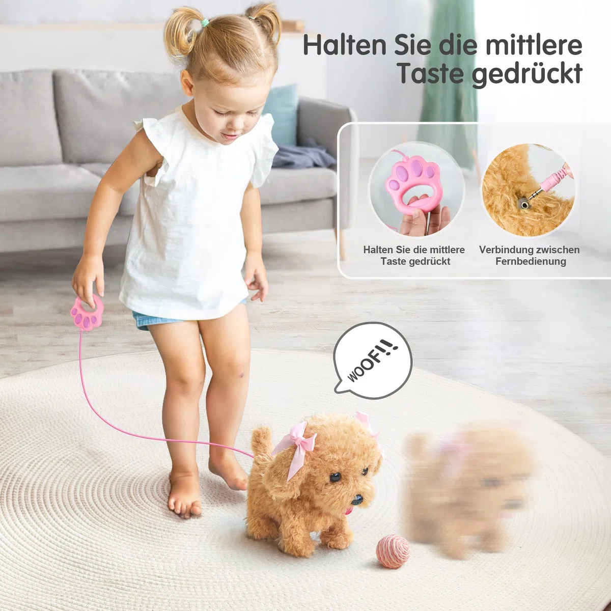 Interaktives Haustier Hund mit Funktion für Kinder,Hund mit Leine der Läuft und Bellt Spielzeug mit Gehen,Bellen,Schwanzwedeln,Elektronisches HaustierHund für Kleinkinder Mädchen Junge