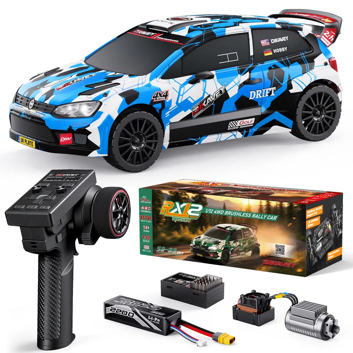 1/12 Schnelle RC-Autos für Erwachsene, Max 50 MPH Brushless Drift Car mit Gyro, 4WD RTR High Speed Rally, mit 3S 2200 mAh Drifting RC-Fernbedienungsauto für Erwachsene