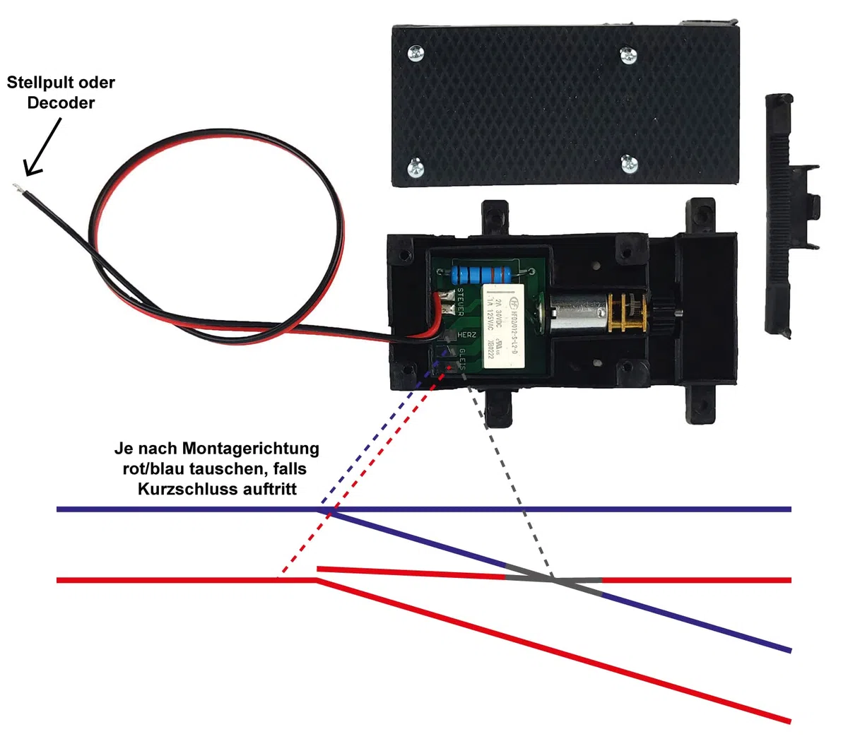 Weichen-Antrieb mit Motor - Weichen-Decoder mit Herzstückpolarisation - Gartenbahn Spur G für Zubehör