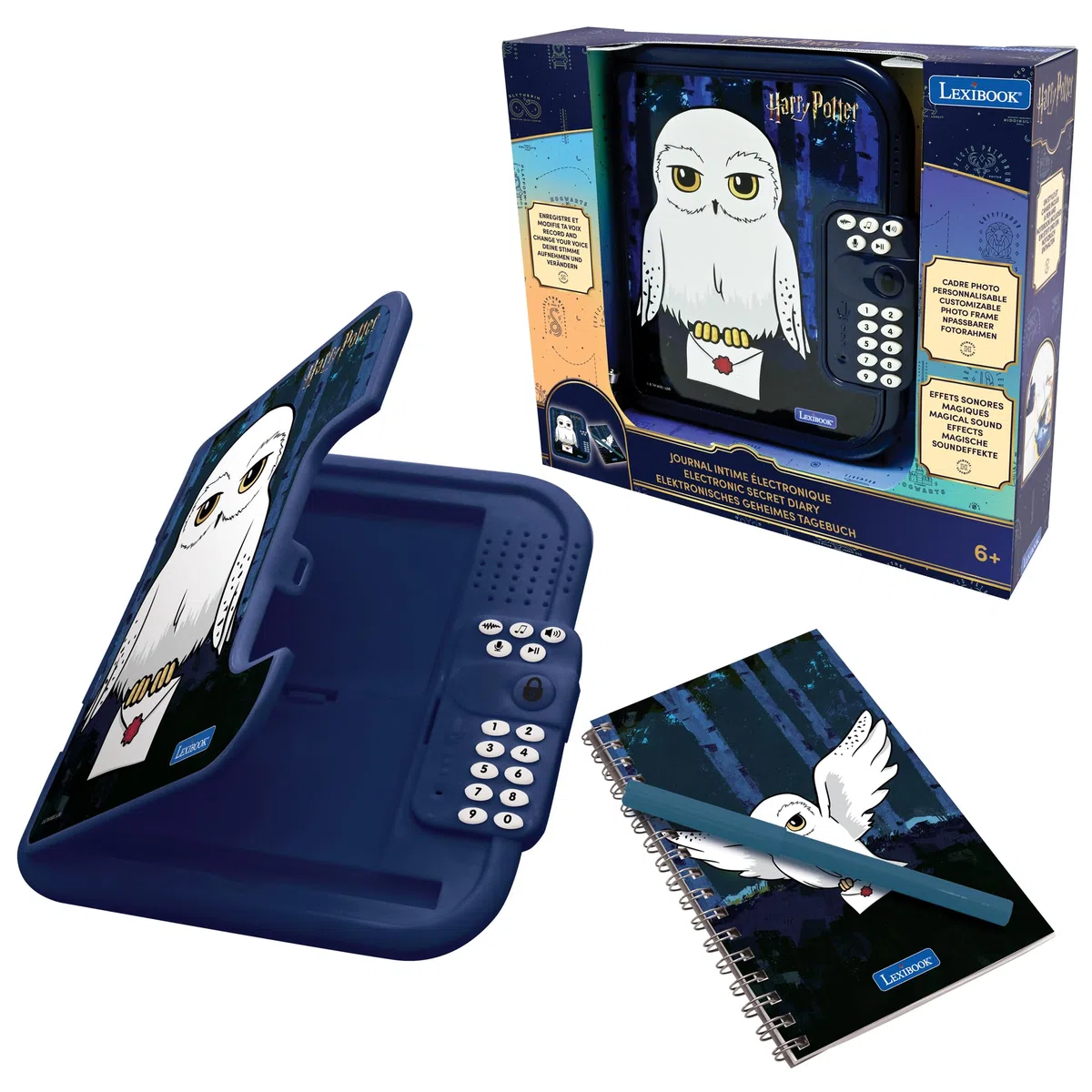 Lexibook, Harry Potter, Hedwig, elektronisches Tagebuch mit Stift und Notizbuch inklusive, interaktiv, Passwort, lustige Funktionen, Soundeffekte, schwarz/weiß, SD50HP1