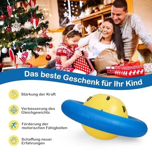 FANTASK Aufblasbare Kuppelwippe für Kinder, 223 cm große Kinderwippe zum Rollen, Neigen, Klettern & Hüpfen mit 6 integrierten Griffen (Gelb + Blau)