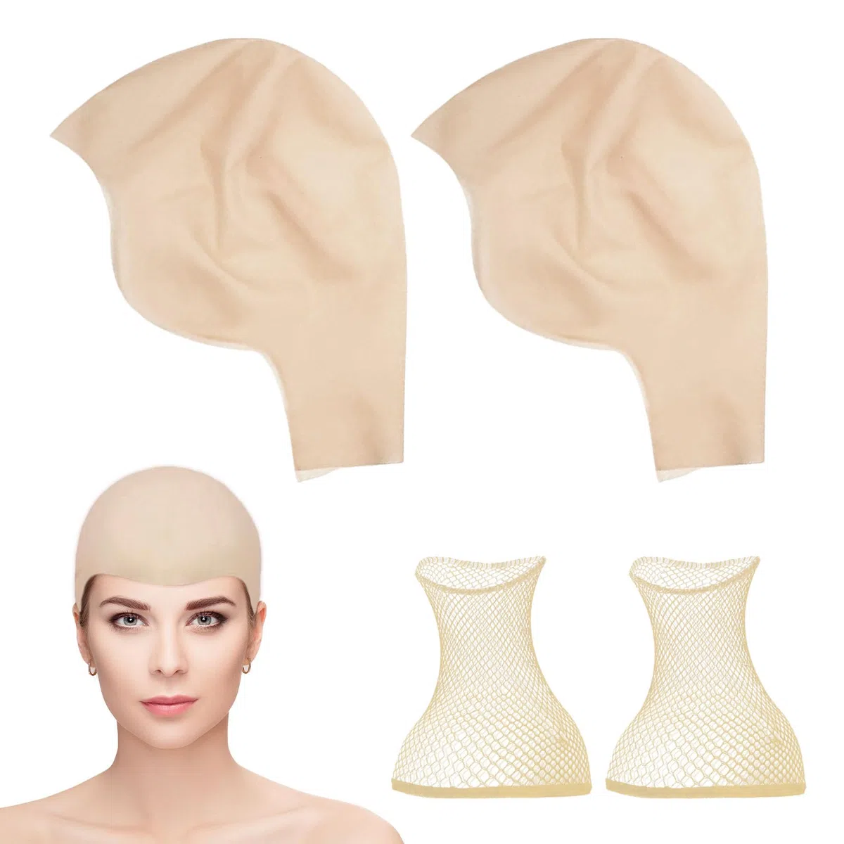2 Stücke Glatze Latex Kappe, mit 2 Perückenkappen, Latex Glatzenmütze Kopfbedeckung, Glatzenkappe, Makeup Glatze Perücke Kappe, Kopfkappe Gefälschte, für Halloween Cosplay Party (Hautfarbe)