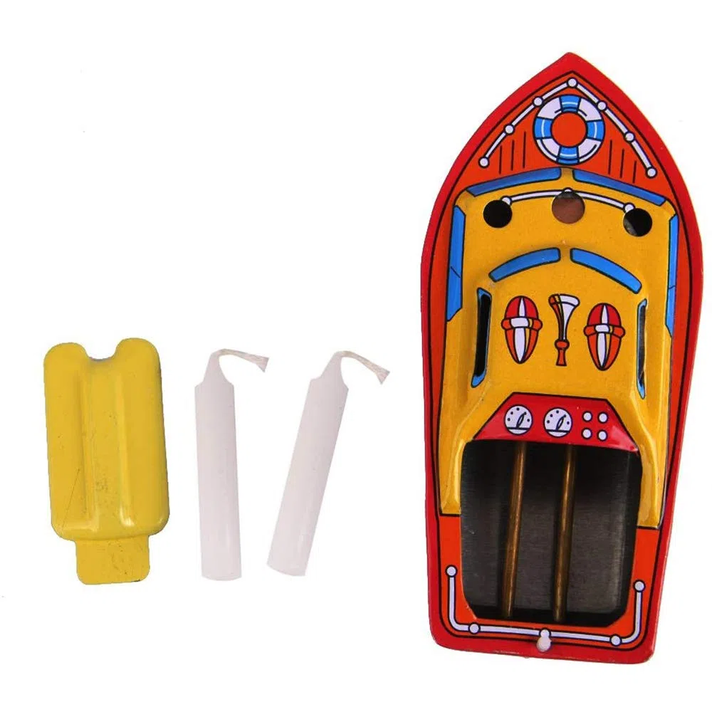 POFET Klassische Kerze angetriebenes Schnellboot Schiff Zinn Spielzeug Wasser handgemachte Dekoration