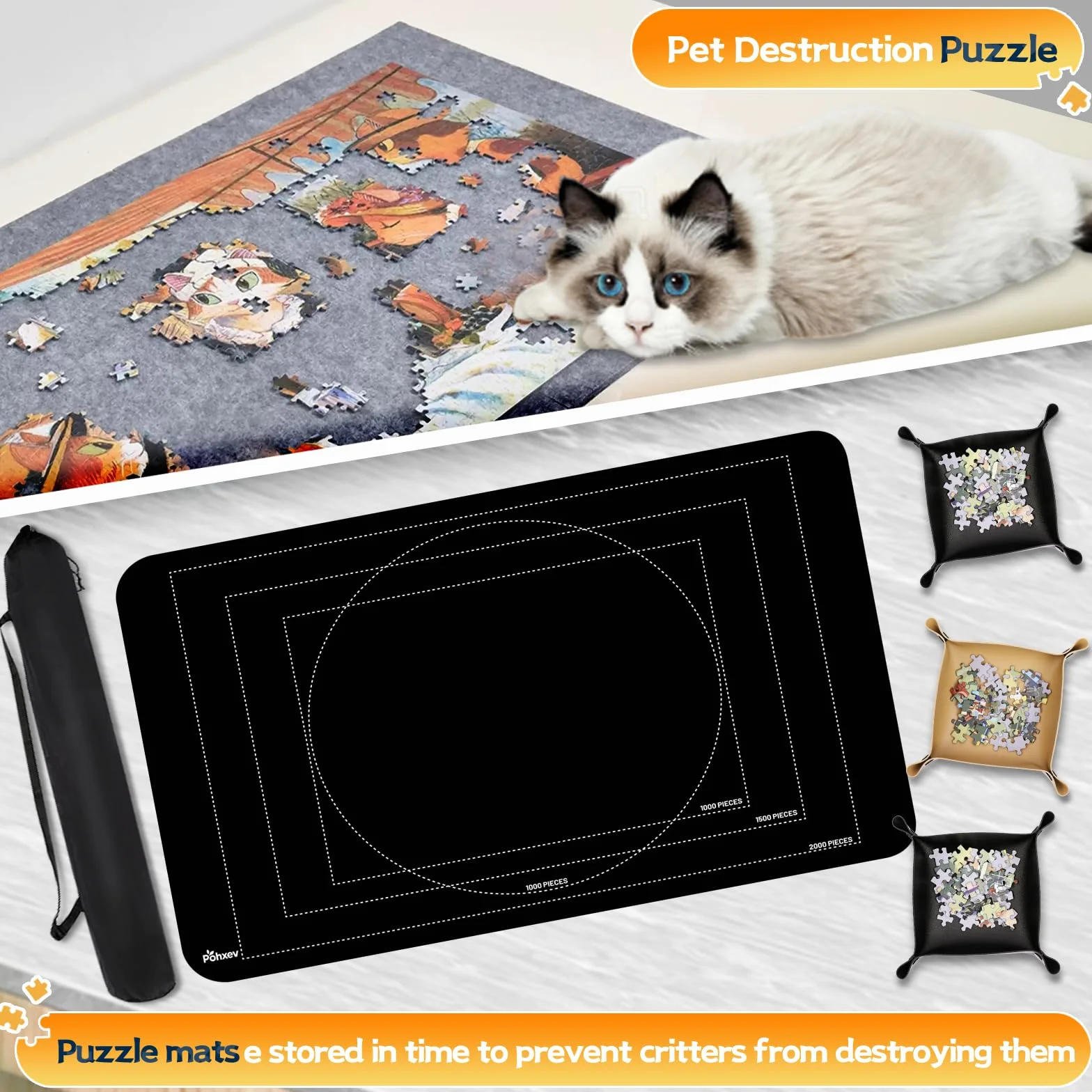 Puzzlematte 3000 2000 1500 1000 Teile, Puzzle Matte Roll, Puzzleunterlage Puzzlemappe Puzzlerolle Mat Storage Accessories für Erwachsene