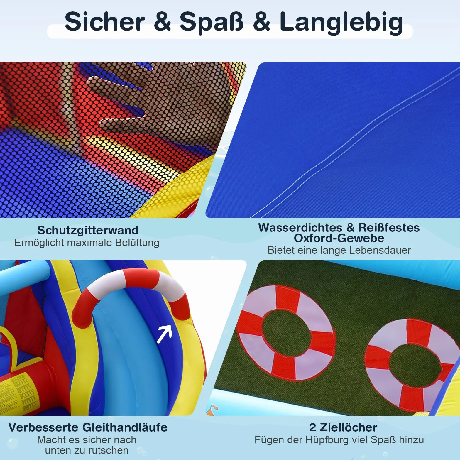 COSTWAY Aufblasbare Hüpfburg mit 550W Gebläse, 6-in-1 Wasserpark mit Rutsche, Planschbecken & Wasserkanone, Outdoor Bouncer Hüpfschloss Springburg für Kinder, Garten, 360 x 290 x 200 cm