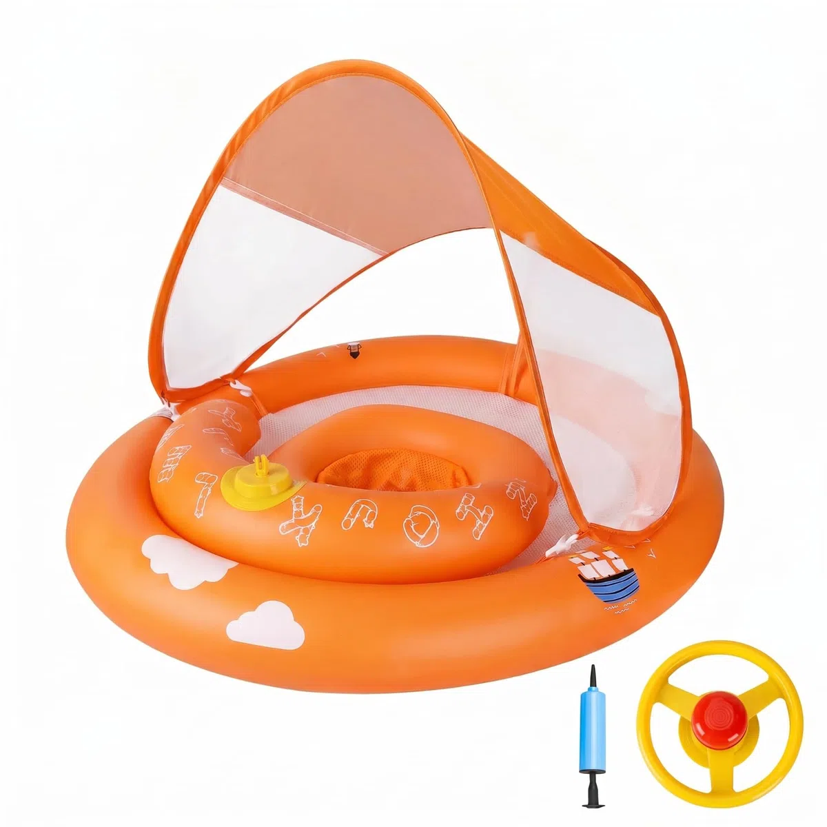 MYCARBON Baby Schwimmring mit verstellbare Schwimmsitz UPF50+ Sonnendach Spielzeug für Kinder Schwimmhilfe Schwimmring Baby in Pool Badewanne Freibad Meer See von 6-30 Monaten