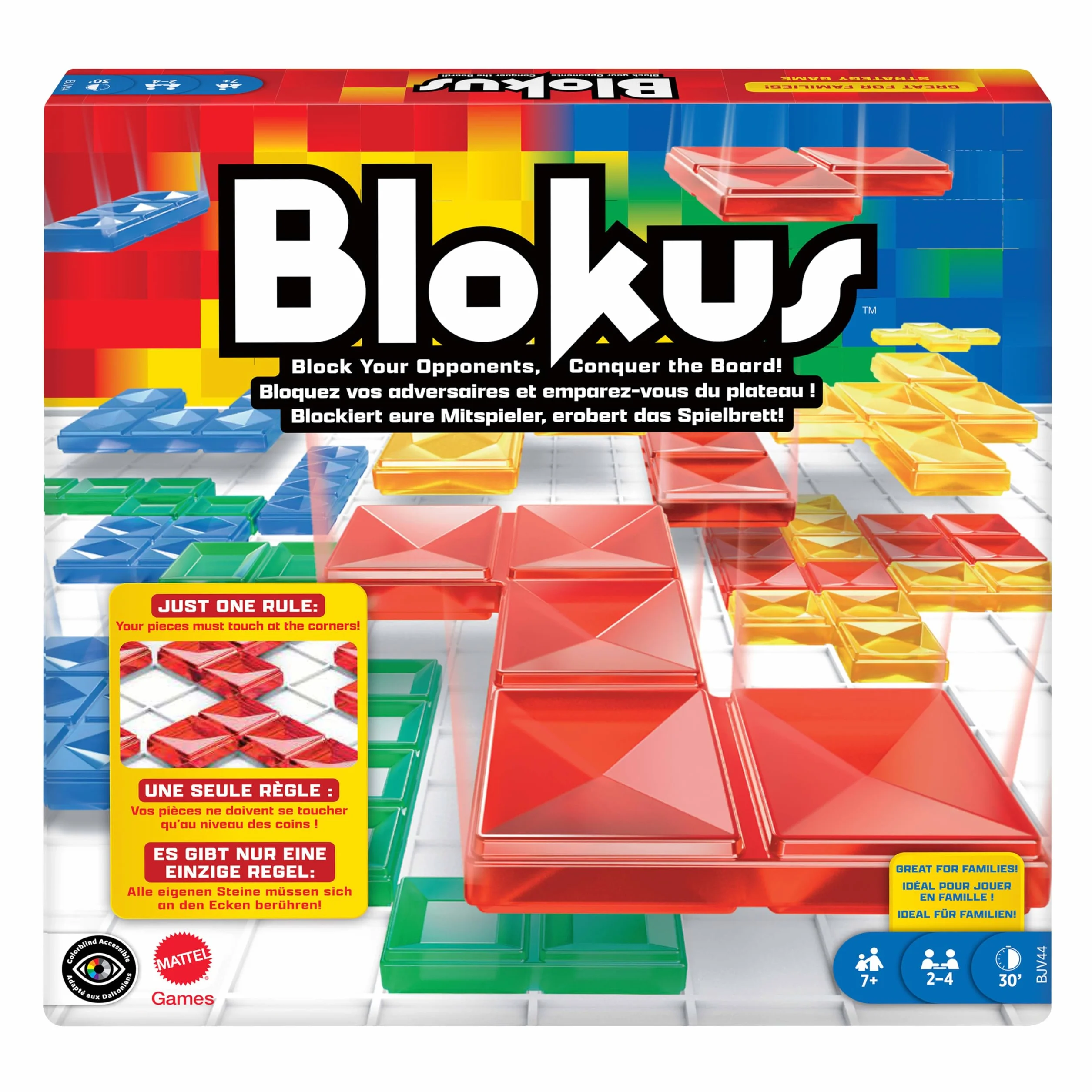 Mattel Games Blokus Spiel, Brettspiel für die Familie, Strategiespiel, für 2-4 Spieler, Gesellschaftsspiel, ab 7 Jahren, BJV44