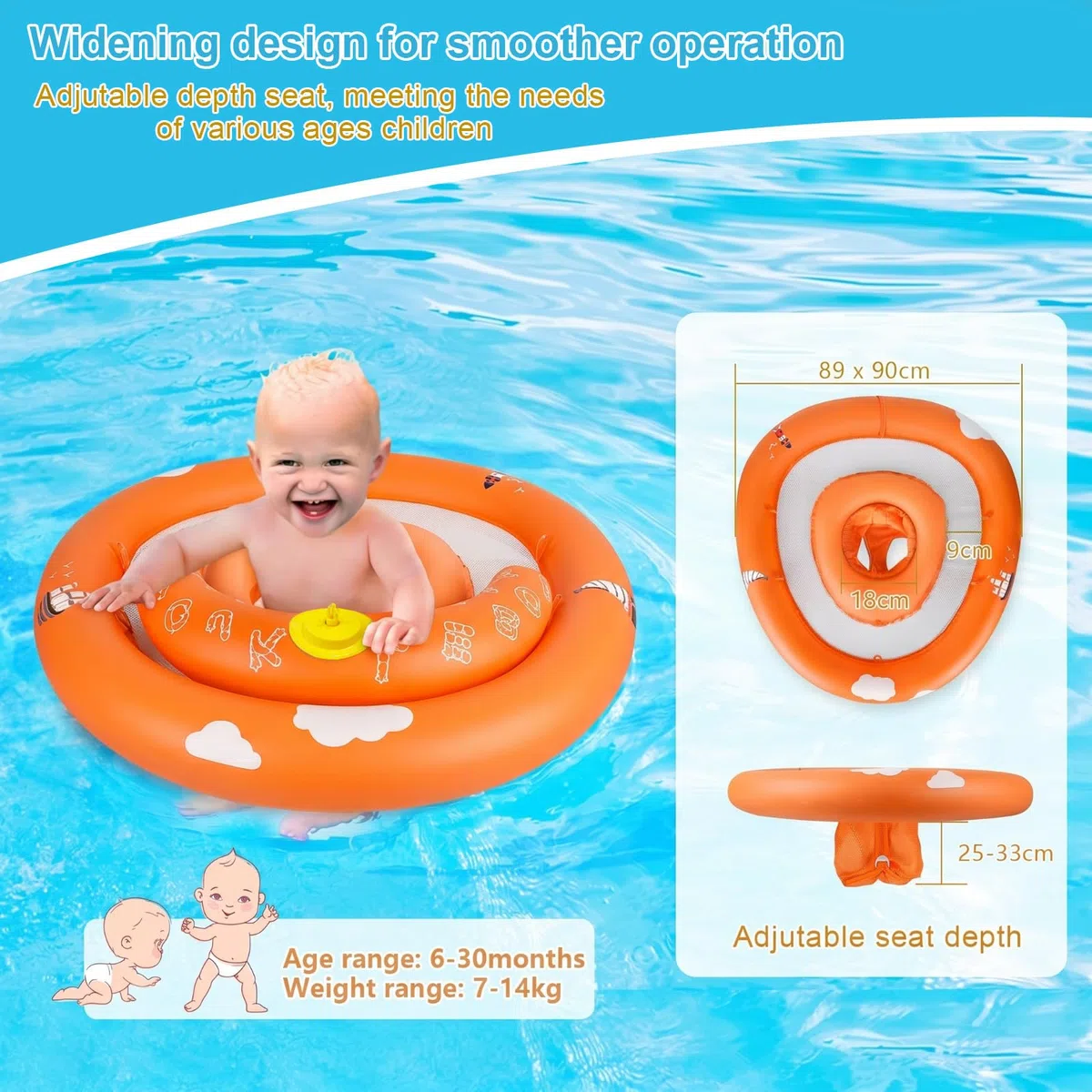 MYCARBON Baby Schwimmring mit verstellbare Schwimmsitz UPF50+ Sonnendach Spielzeug für Kinder Schwimmhilfe Schwimmring Baby in Pool Badewanne Freibad Meer See von 6-30 Monaten
