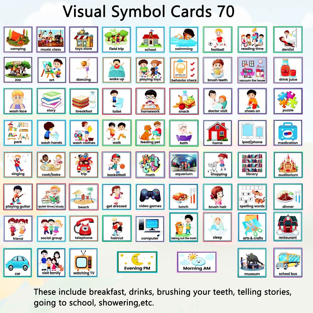 Visual Timetable for Kids, Uooker Visual Aids Children Visual Now and Next Board Learning Aids Tool with 70 Picture Cards, Daily Routine Chart to Support Communication for Autism, ADHD, Preschool