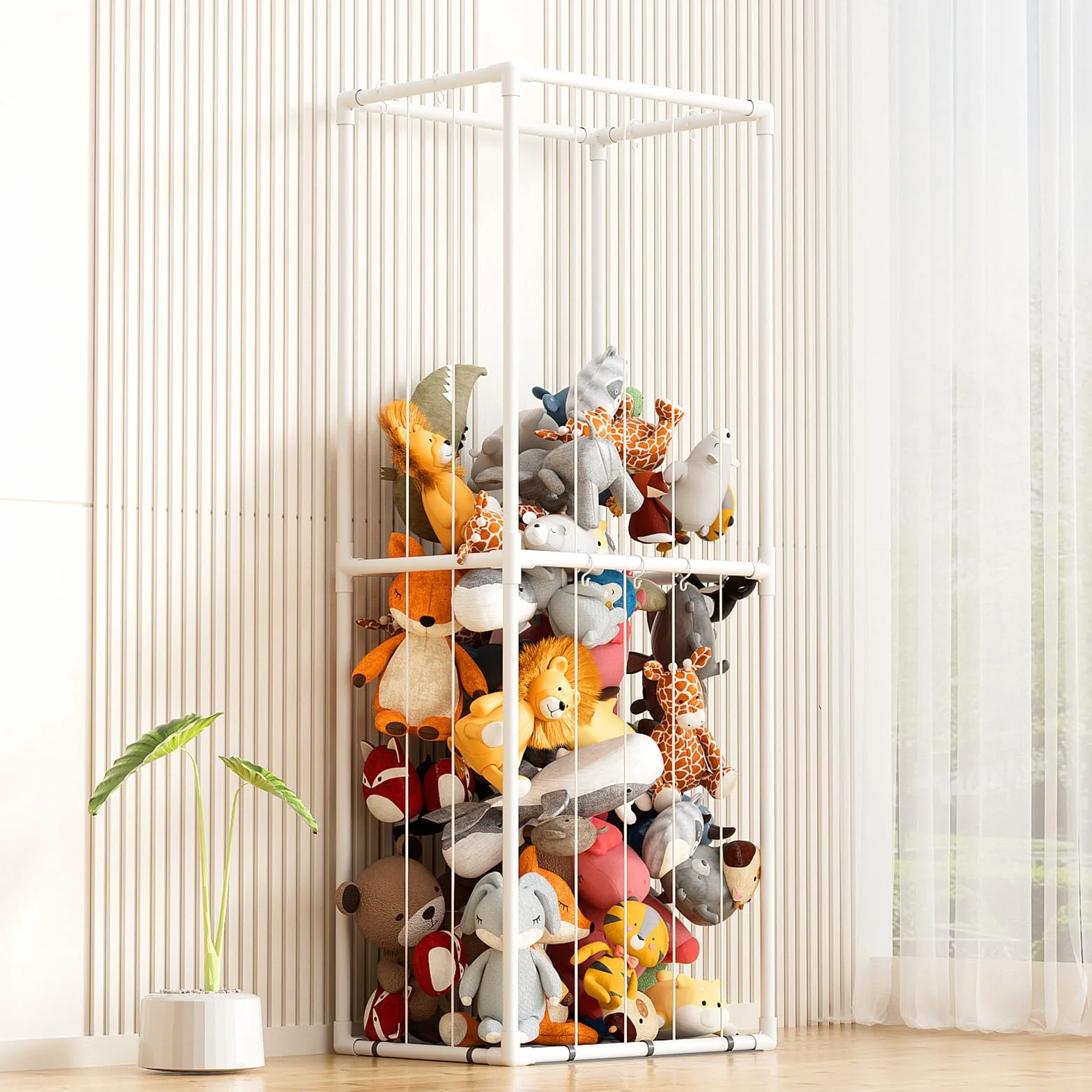 FAYDUDU Stofftier Aufbewahrung Plüschtier-Halterung aus PVC zur Aufbewahrung von Kuscheltieren Spielzeug Extra große Plüsch Plüschtier Lagerung Zoo Halter stehend