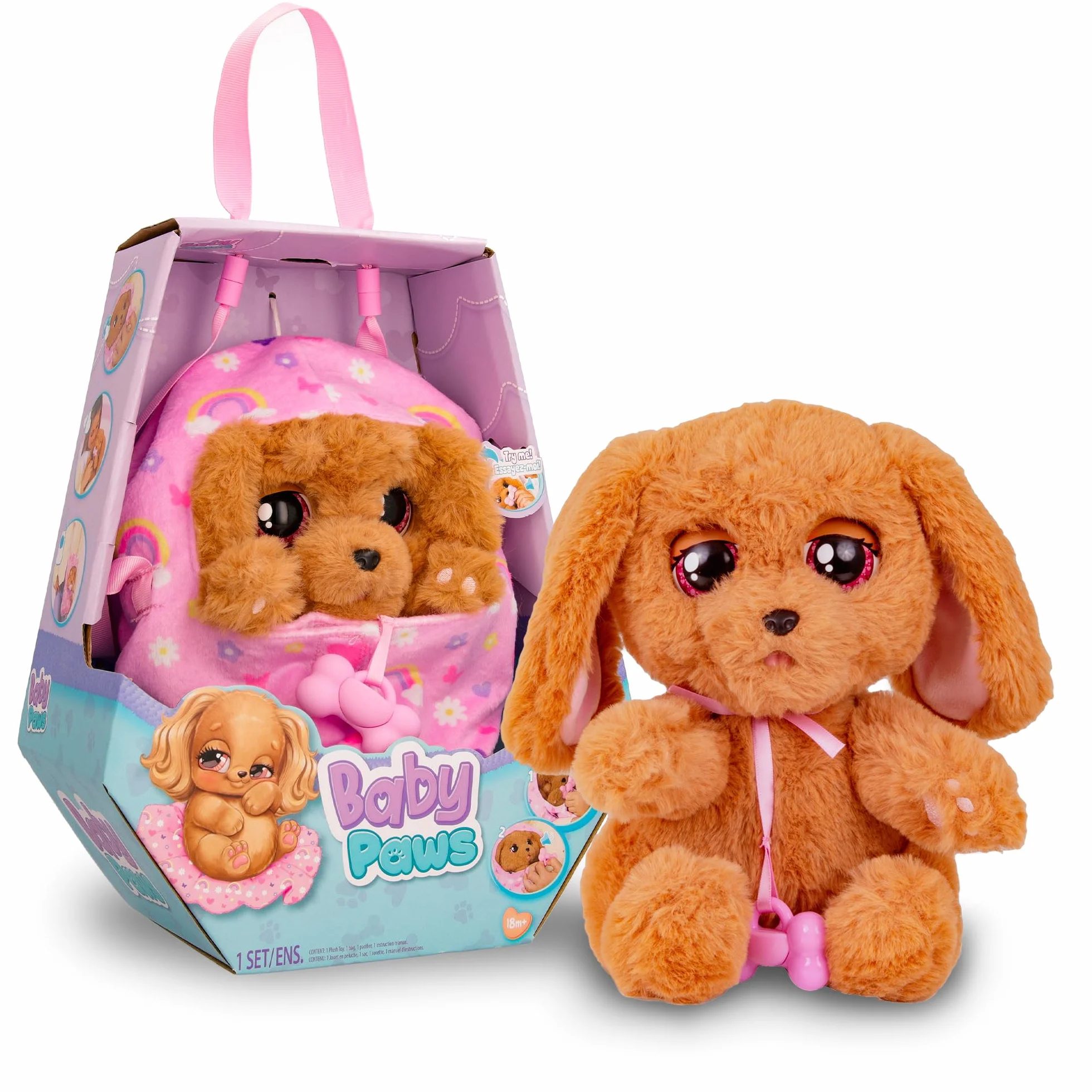 BABY PAWS Cocker - Schlafender Hundewelpe und Interaktives Plüschtier Mit Soundfunktion beim Öffnen und Schließen der Augen, inklusive einer Tragedecke-Geschenk Spielzeug für Kinder ab 18 Monaten