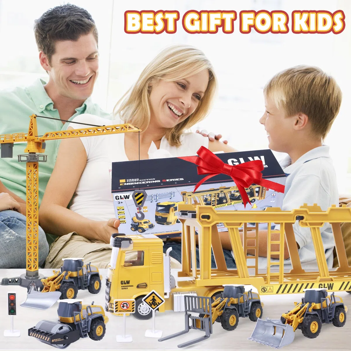 Tacobear Baufahrzeuge Kinder groß LKW Fahrzeug Spielzeug Geschenke ab 3 4 5 6 7 Junge mit Kran Spielzeug Bulldozer Dampfwalze Gabelstapler Konstruktionsfahrzeuge Geburtstag Geschenkideen Kinder Jungen