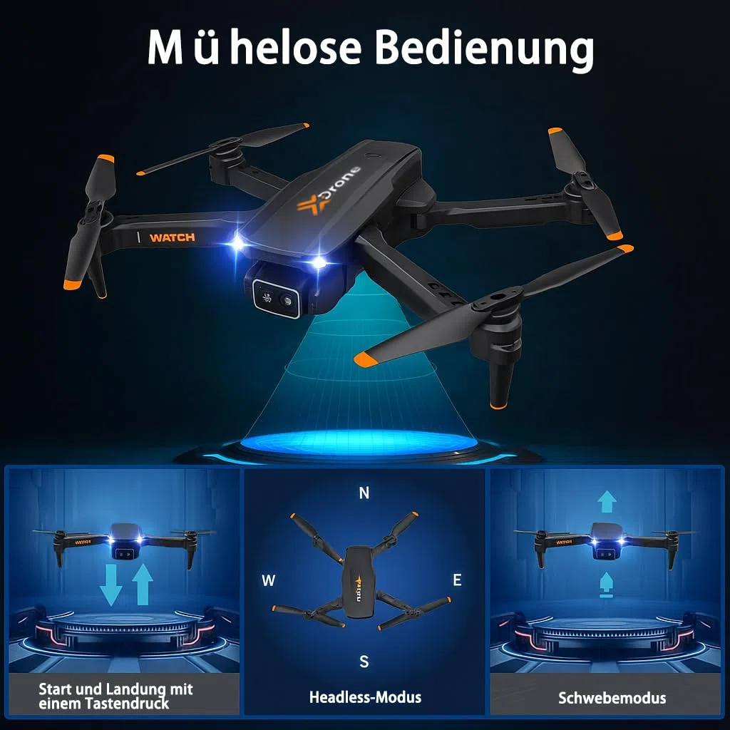Drohne mit Kamera 4K für Anfänger, Kinder und Erwachsene, Mini Drohne mit WiFi, 2 Akkus, Ein-Knopf Start/Landung, faltbarer RC Quadcopter, Schwarz