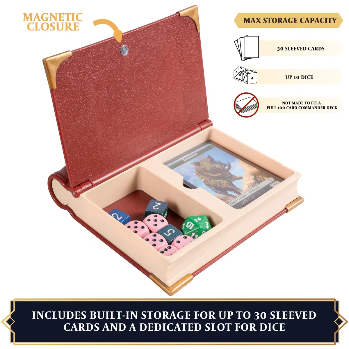MTG Commander EDH Kommandozone/Tablett für Magic The Gathering. Command Zone Tray mit Schadens, Zauber & Lebenszählern. Würfel & Token im Inneren Aufbewahren (Das ist Keine Deckbox) MTG Zubehör (Rot)