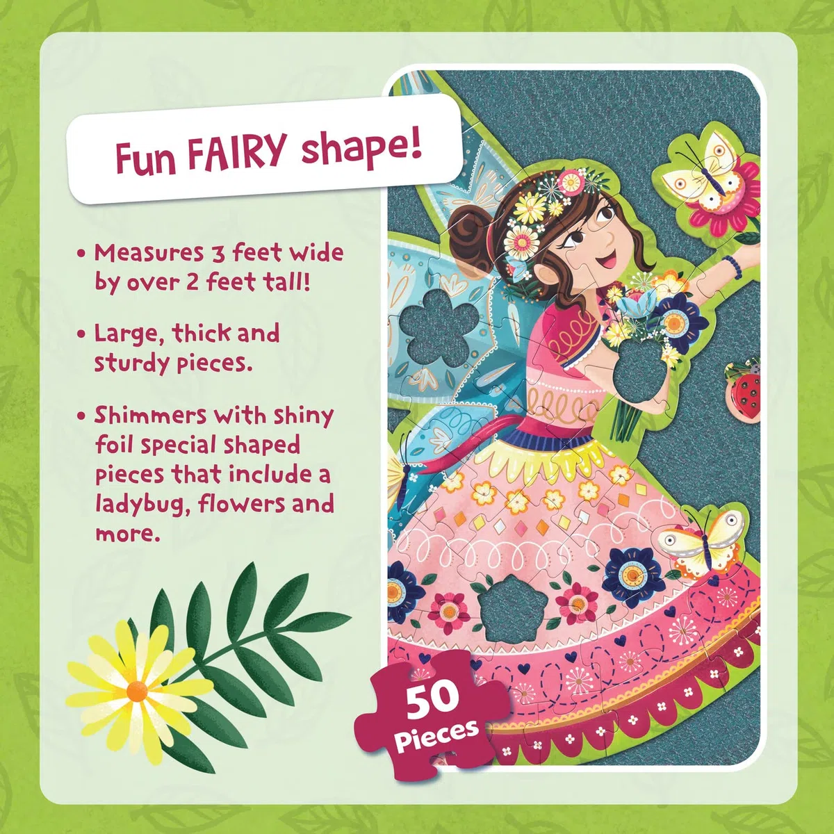 Peaceable Kingdom Shimmer & Glitter Fairy Floor Puzzle – 50-teiliges riesiges Bodenpuzzle für Kinder ab 5 Jahren – lustige Puzzleteile – ideal für Klassenzimmer