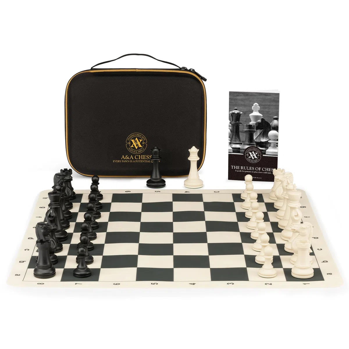 A&A Turnier-Schachspiel / 51 cm * 51 cm (20 "* 20") faltbares Silikon-Schachbrett / 9,6 cm (3,75 '') Königshöhe Kunststoff vierfach gewichtete Klassische Staunton-Figuren/Aufbewahrungstasche