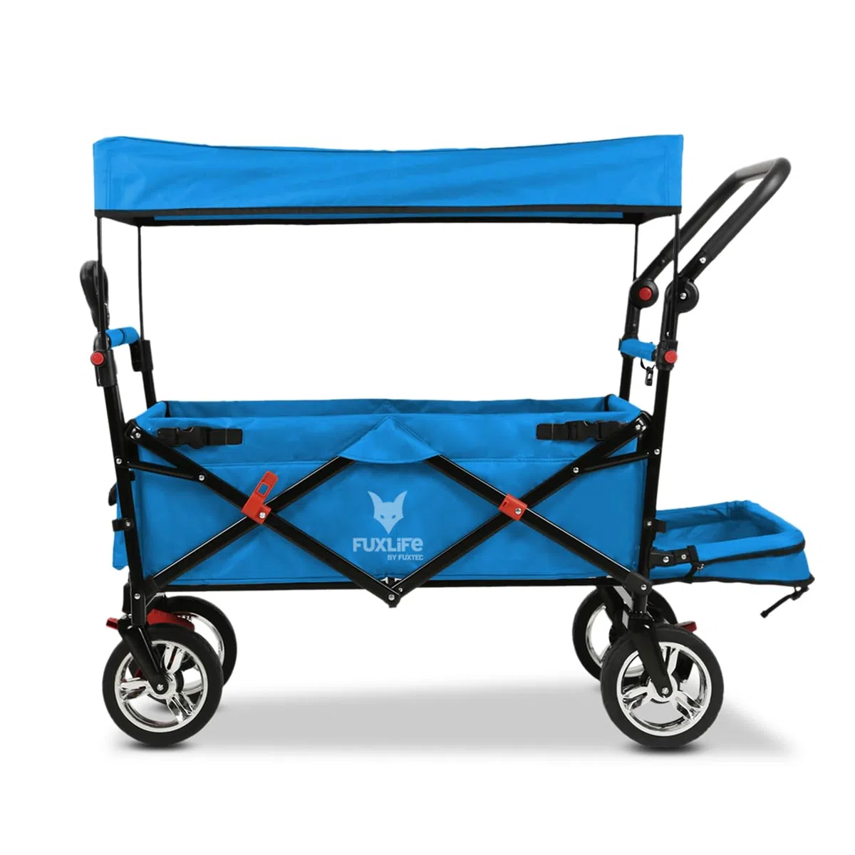 FUXLIFE Bollerwagen FX-CT800 Komfort faltbar - Türkis • Kinder Transportwagen mit Sonnendach • gepolsterte Innenraumverlängerung • robuste Räder • kompakt klappbarer Handwagen