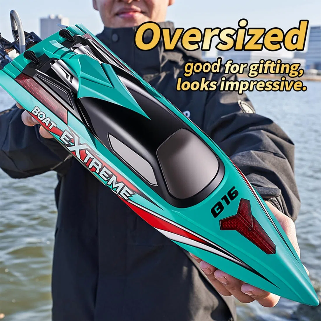 Ferngesteuertes Boot 55 km/h, RC Boot mit Bürstenlosem Motor & LED, Doppelt wasserdicht, Selbstaufrichtung & Reichweitenalarm, Motorboot für Erwachsene, für Pools und Seen