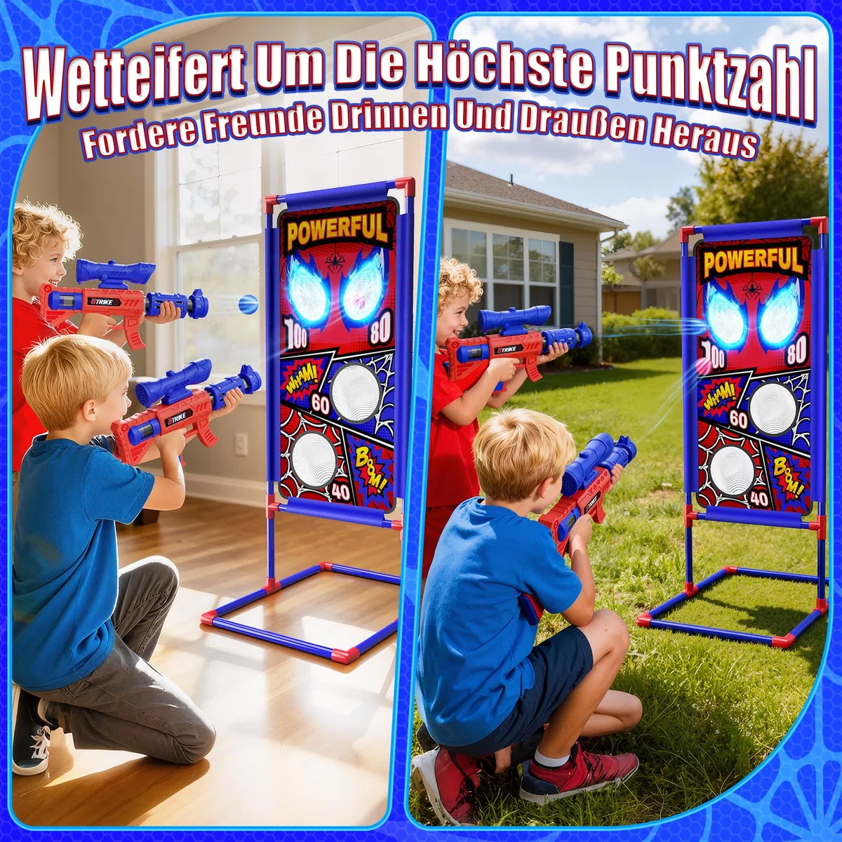 Spielzeug ab 3-12 Jahre Junge, Schießspiele mit 2 Air Pistole Guns mit Visier|4 Punktzonen|24 Schaumball, Outdoor Garten Spiele Geschenk Junge 4 5 6 7 8 9 10 Jahre Geburtstag Ostergeschenke Kinder