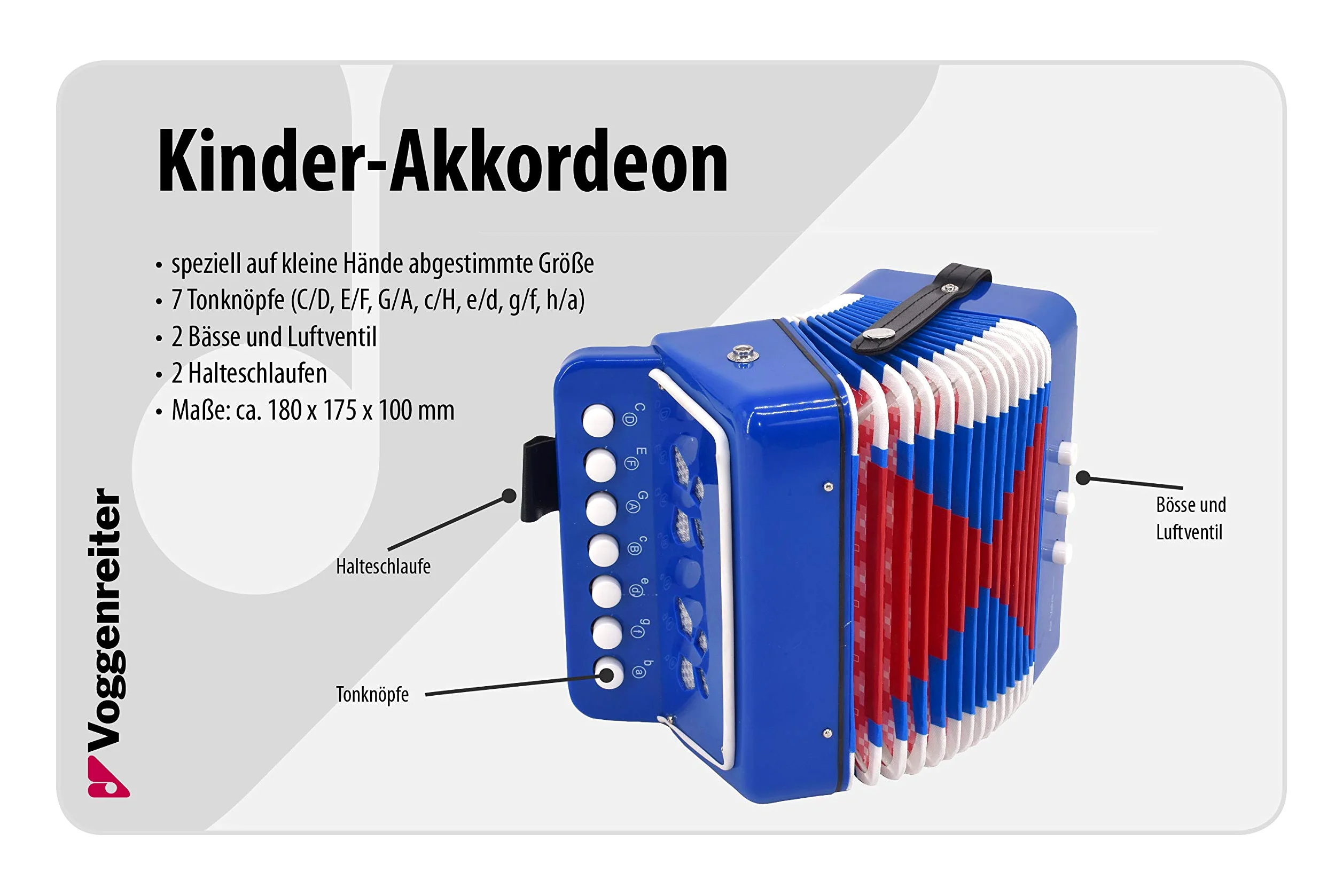 Voggy's Akkordeon / 7 Töne 2 Bässe und Luftventil - Das Kinder-Akkordeon im fröhlich-farbigen Design lädt kleine Musiker ab 3 Jahren zu musikalischem Spiel und Spaß ein, ca. 180x175x100 mm