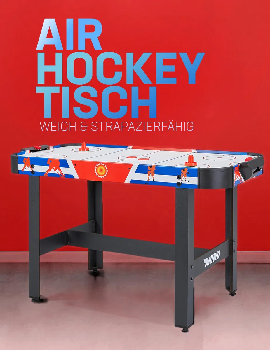 MUWO Air Hockey Tisch 122x61x79 cm, Torzähler, inklusive 2 Pucks und 2 Pusher, Harte, robuste Kunststoffbanden