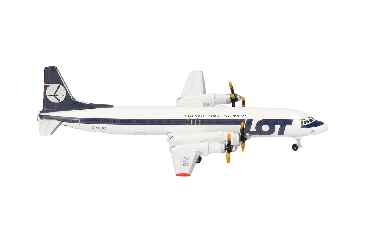 Herpa Modellflugzeug Lot Polish Airlines Ilyushin IL-18 (Late Colors) Miniatur im Maßstab 1:500, Sammlerstück, Flugzeug Modell ohne Standfuß, Metall